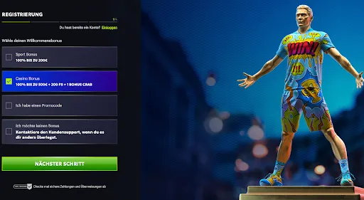 RTBet Registrierung – Bonusauswahl mit Sport- und Casino-Boni